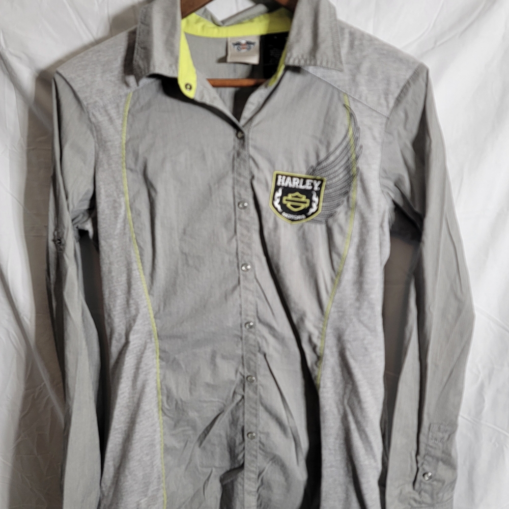 Harley-Davidson Men's Gray Shirt with Yellow Highlights
